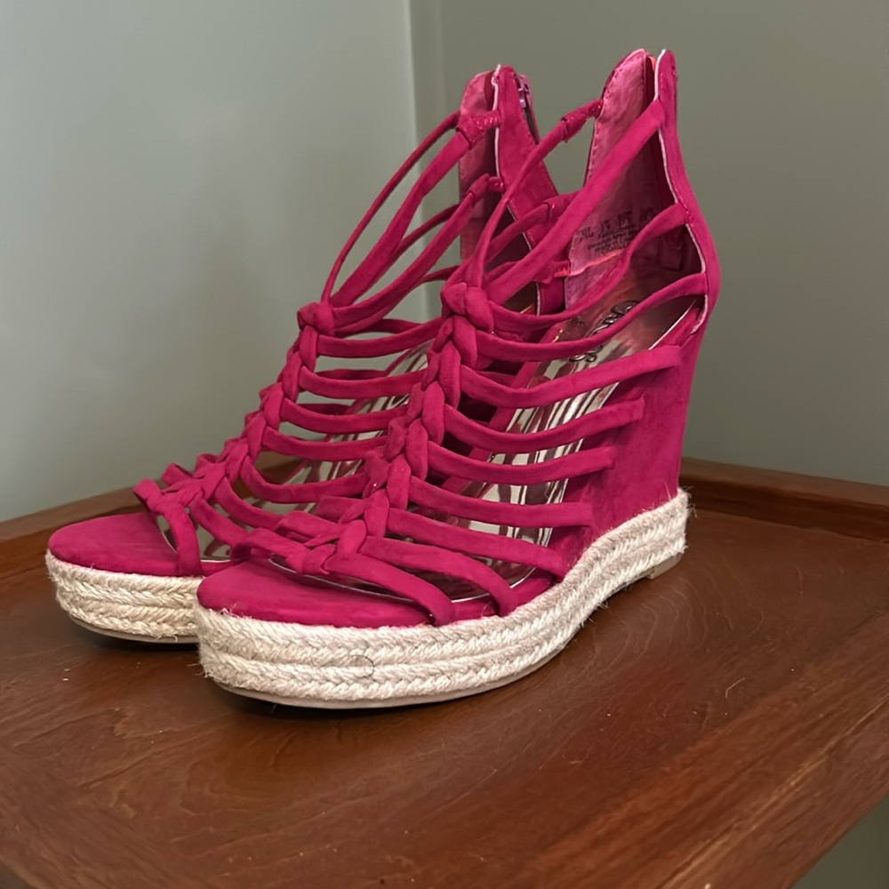 Carlos Magenta strappy Wedges.